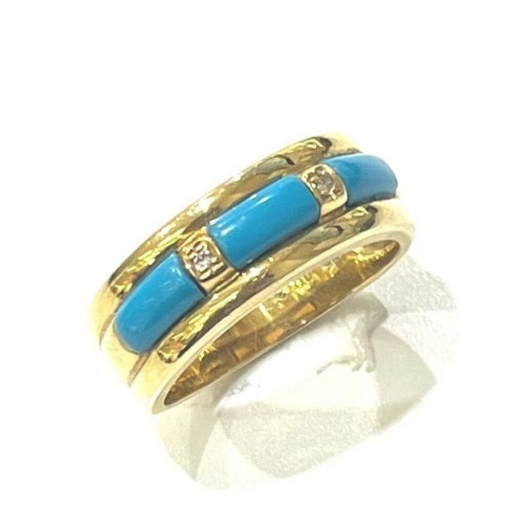jewelry K18 Turquoise D0.02ct Colored Stone, Jewelry Ring K18 Gold/blue